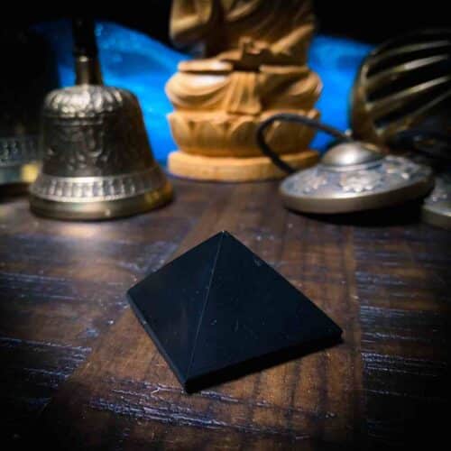 Shungite Pyramid with meditation bell, small