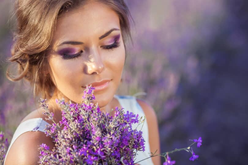 woman smelling lavender